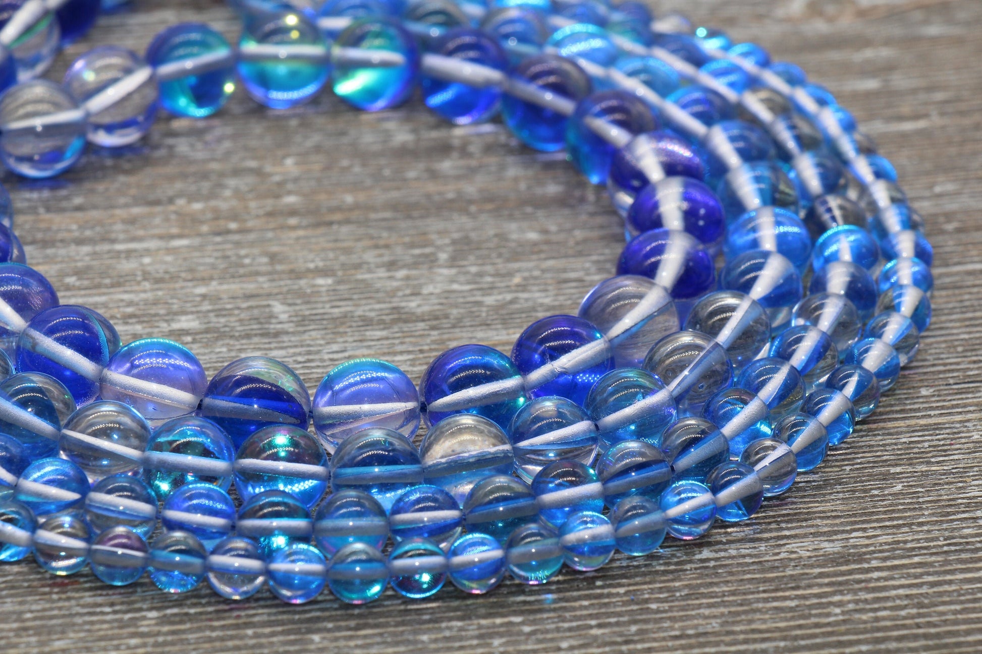 Royal Blue Mystic Aura Quartz Beads, Holographic Gemstone Round Loose Beads, Iridescent Beads, Sizes 6mm 8mm 10mm 12mm, Full Strand #54