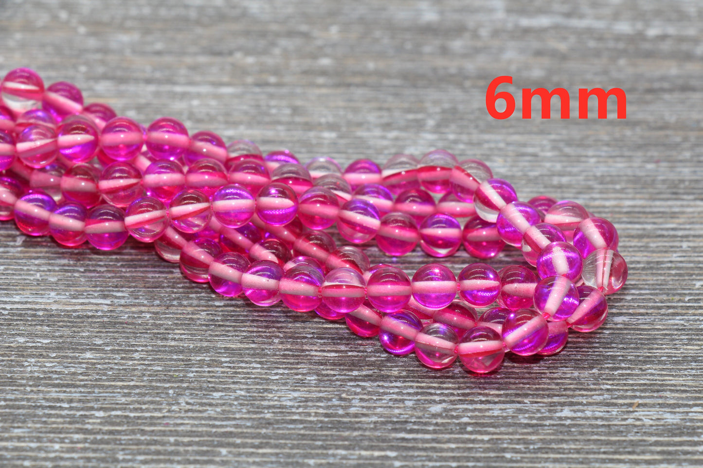 Hot Pink Mystic Aura Quartz Beads, Holographic Gemstone Smooth Round Loose Beads, Iridescent Beads, Sizes 6mm 8mm 10mm 12mm, Full Strand #58