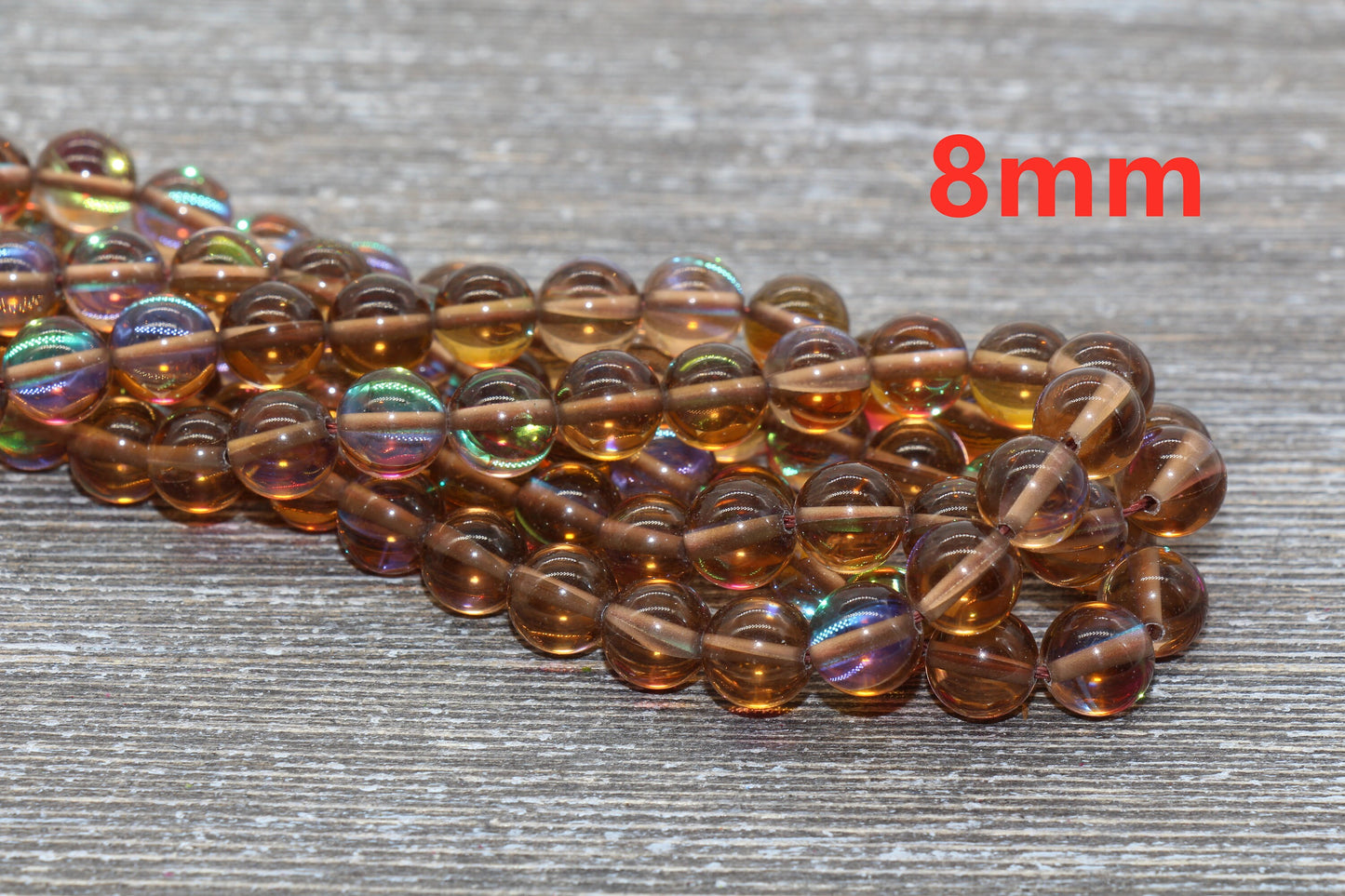 Brown Mystic Aura Quartz Beads, Holographic Gemstone Smooth Round Loose Beads, Iridescent Beads, Sizes 6mm 8mm 10mm 12mm, Full Strand #60