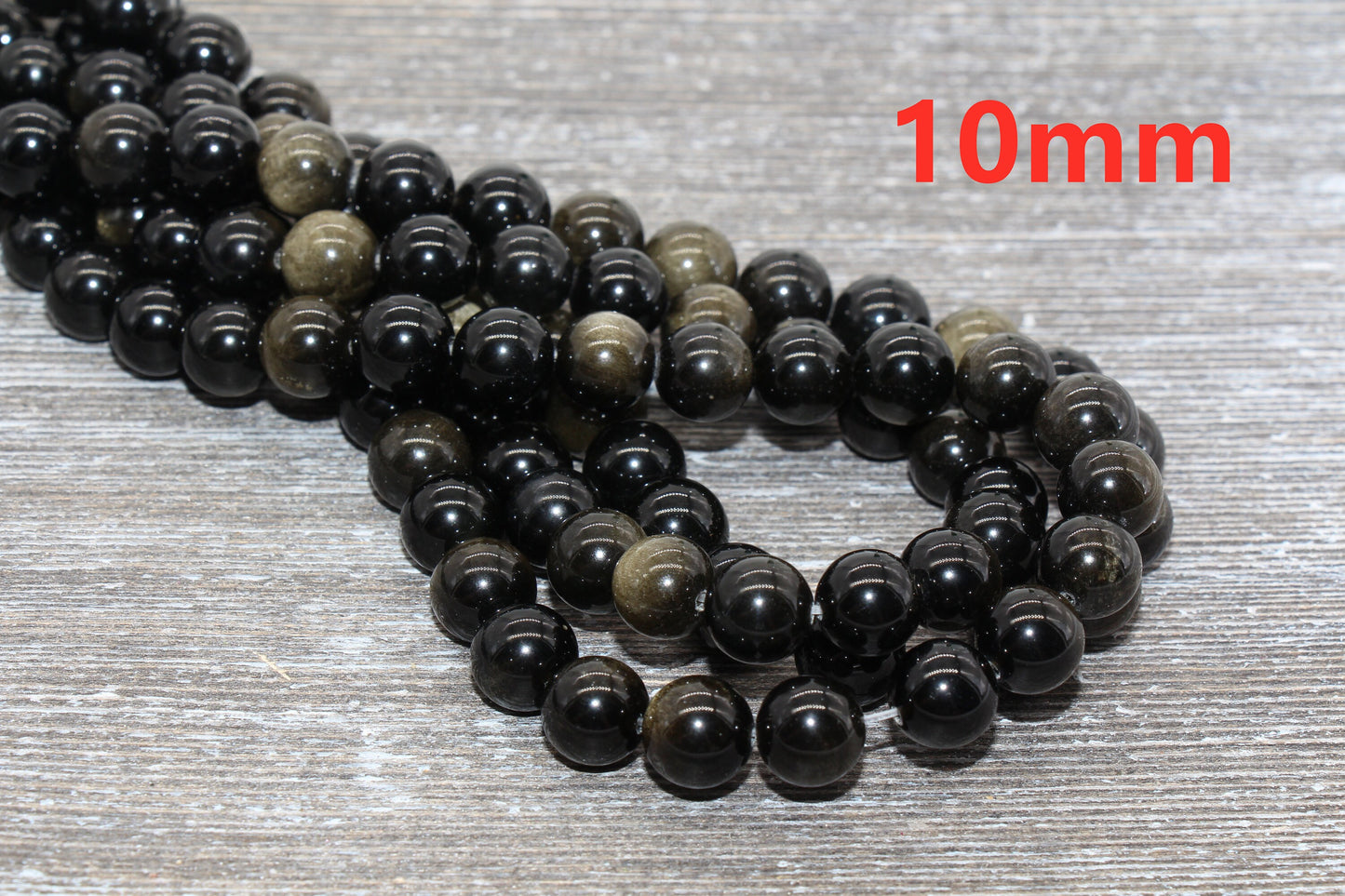 Golden Obsidian Beads, Black Beads Gemstone Smooth Round Loose Beads, Sizes 4mm 6mm 8mm 10mm 12mm, Full Strand 15.5 inch, #21