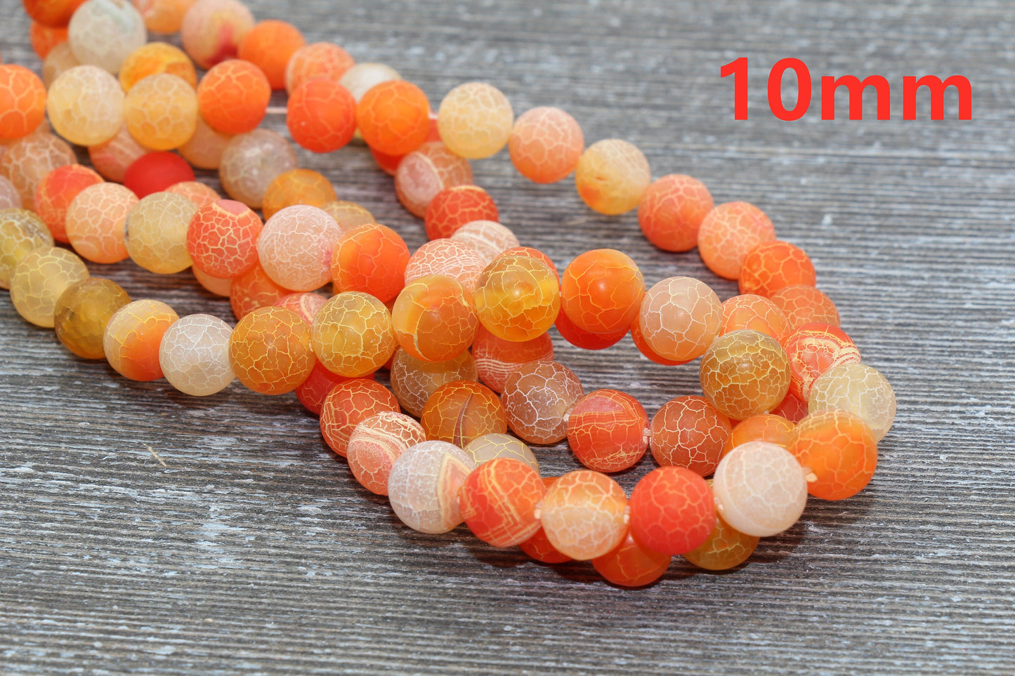 Orange Effloresce Agate Beads, Crackled Agate Bead, Frosted Round Matte Gemstone Loose Beads, 4mm 6mm 8mm 10mm 12mm, Full Strand, #131