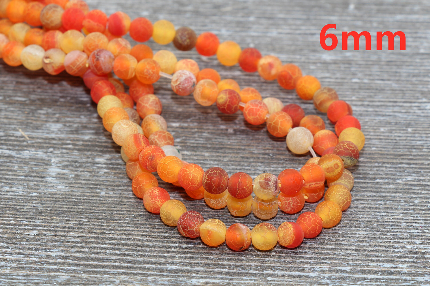 Orange Effloresce Agate Beads, Crackled Agate Bead, Frosted Round Matte Gemstone Loose Beads, 4mm 6mm 8mm 10mm 12mm, Full Strand, #131