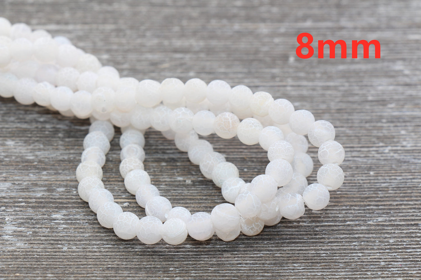 White Effloresce Agate Beads, Frosted Agate Beads, Crackled Agate Bead, Round Matte Gemstone Beads, Sizes 6mm 8mm 10mm, Full Strand #110