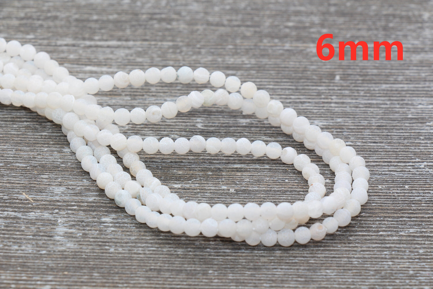 White Effloresce Agate Beads, Frosted Agate Beads, Crackled Agate Bead, Round Matte Gemstone Beads, Sizes 6mm 8mm 10mm, Full Strand #110