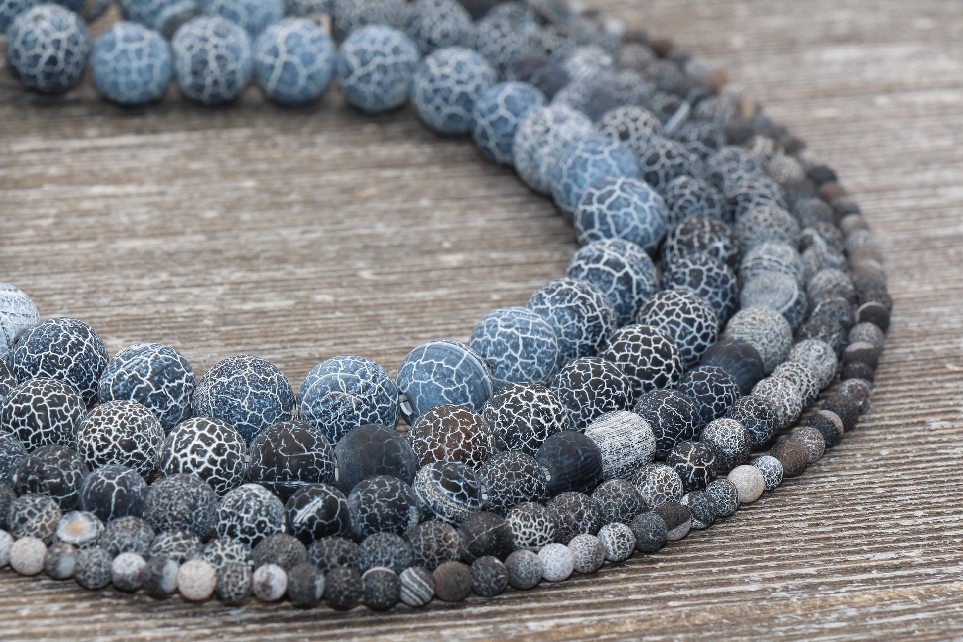 Black Effloresce Agate Beads, Frosted Agate Beads, Crackled Agate Bead, Round Matte Gemstone Beads, 4mm 6mm 8mm 10mm 12mm, Full Strand #111