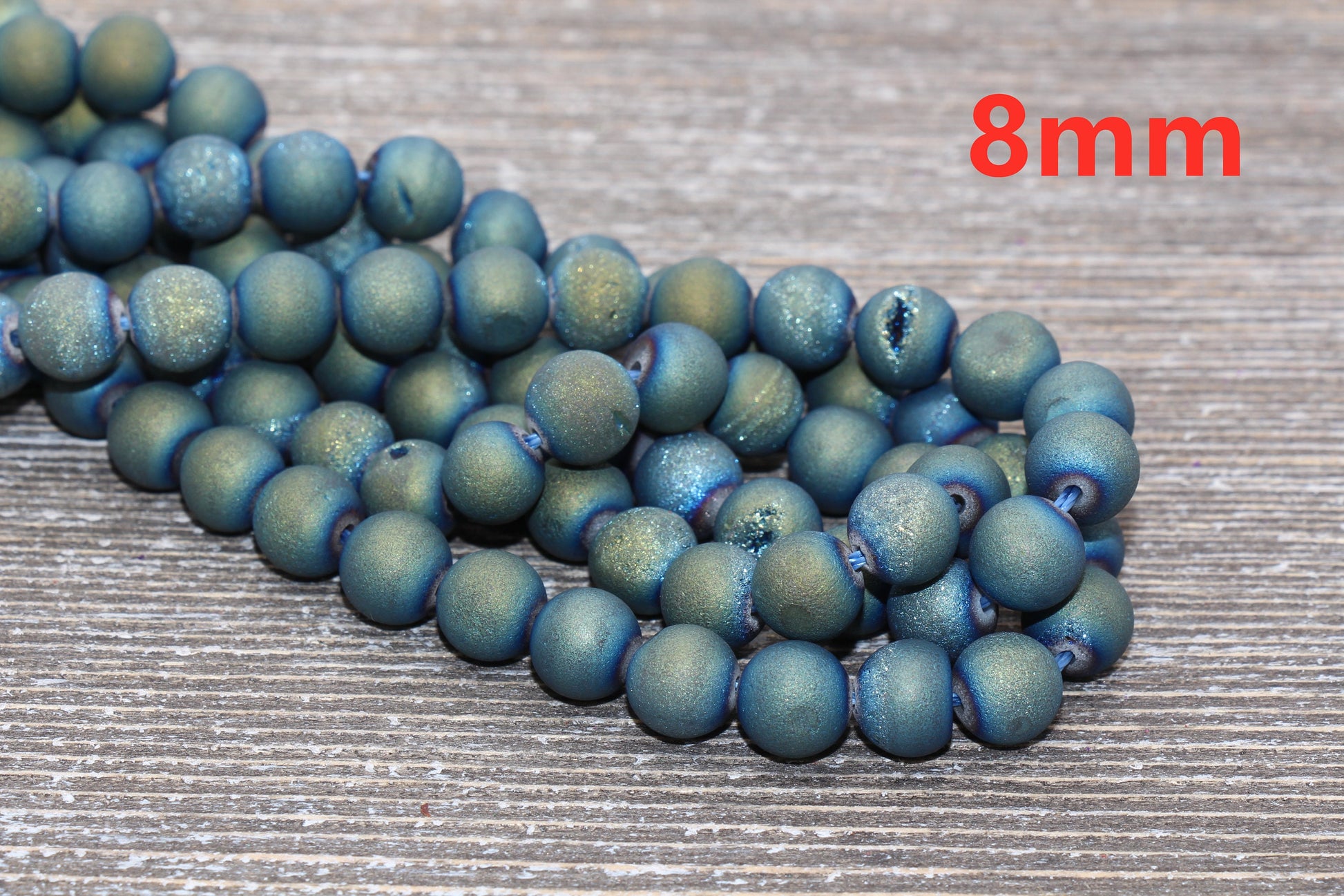 Blue Druzy Agate Beads, Round Matte Gemstone Loose Beads, 6mm 8mm 10mm, Full Strand, #154