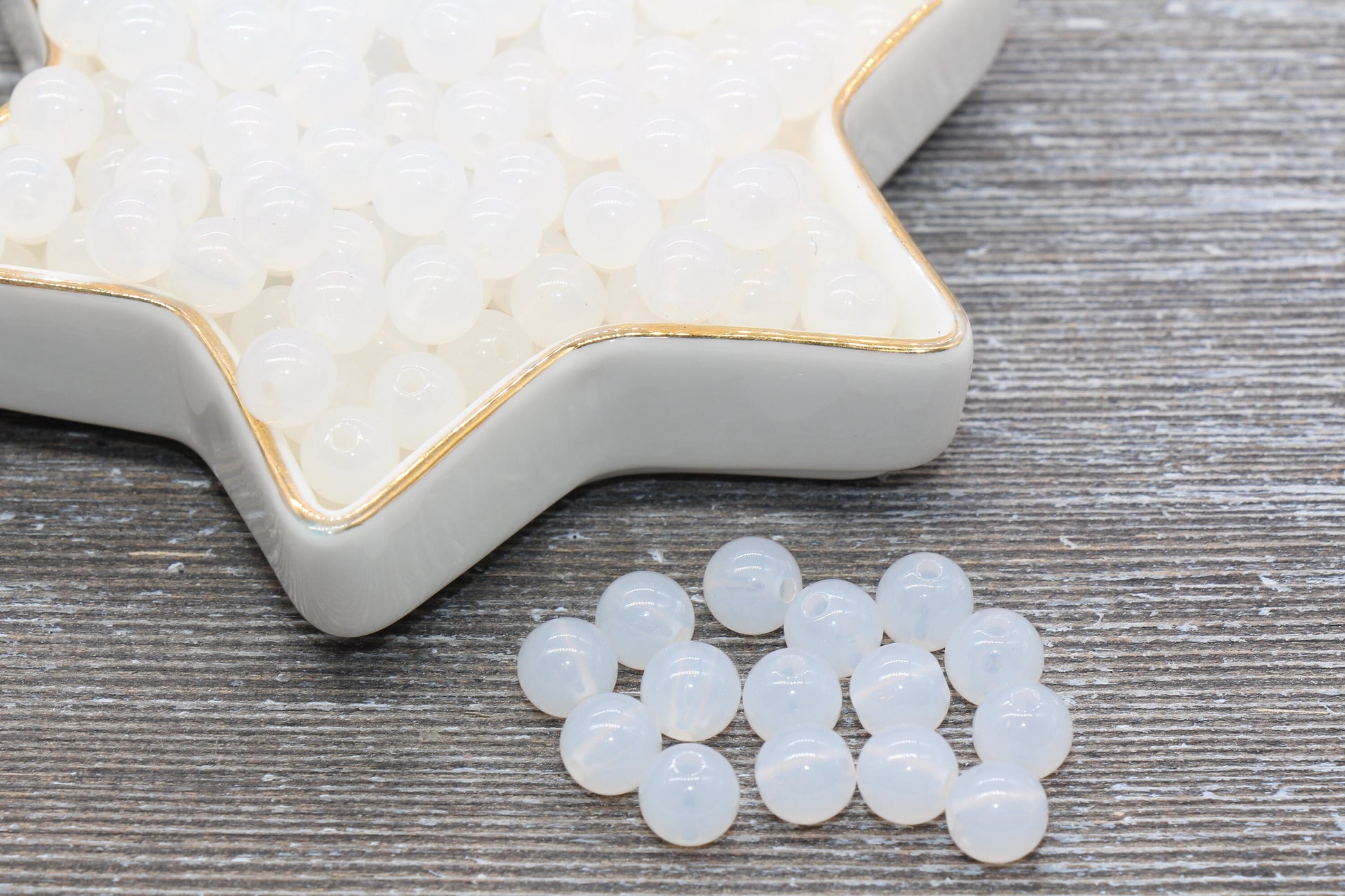 8mm Translucent White Gumball Beads, Jelly White Round Acrylic Loose Beads, Bubblegum Beads, Chunky Beads, Smooth Plastic Round Beads #403