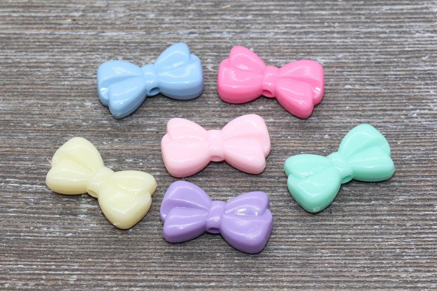 Multicolor Bow Beads, Acrylic Ribbon Bow Beads, Pastel Bow Beads, Mixed Colors Plastic Beads #752