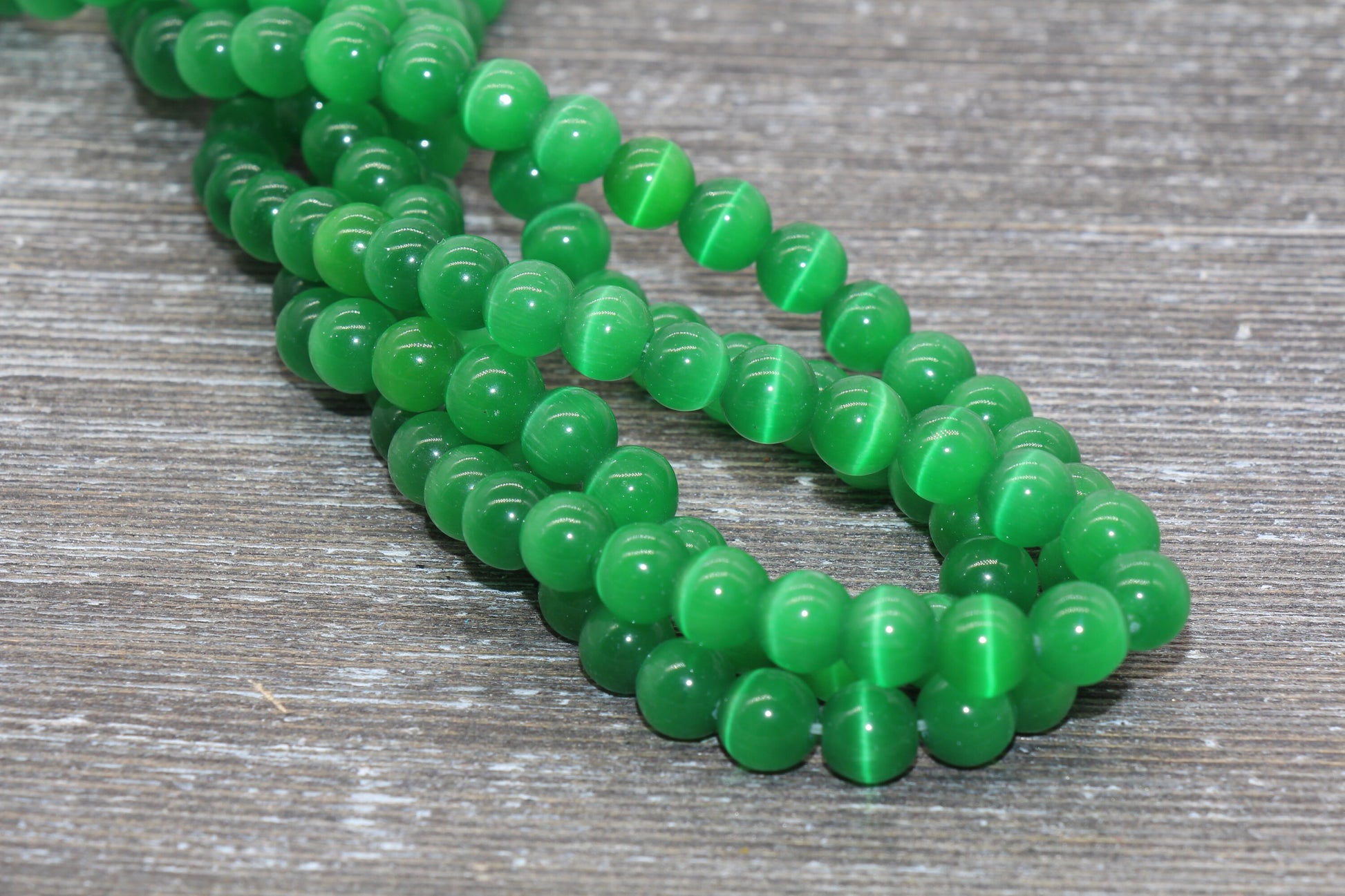 Green Cat Eye Beads, Smooth Round Beads, Sizes 4mm 6mm 8mm 10mm 12mm, Full Strand 15.5 inch, #181