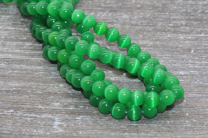 Green Cat Eye Beads, Smooth Round Beads, Sizes 4mm 6mm 8mm 10mm 12mm, Full Strand 15.5 inch, #181