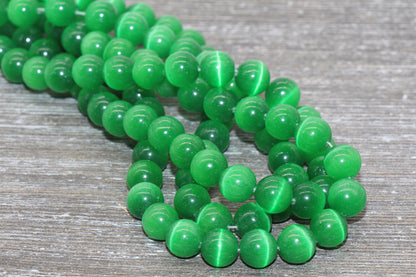 Green Cat Eye Beads, Smooth Round Beads, Sizes 4mm 6mm 8mm 10mm 12mm, Full Strand 15.5 inch, #181