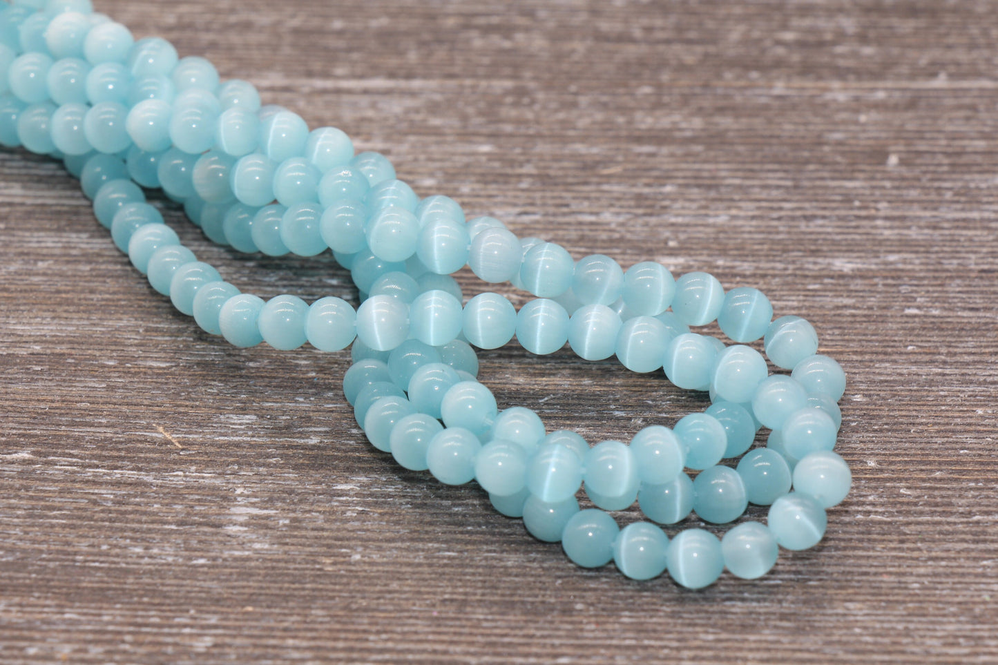 Aquamarine Blue Cat Eye Beads, Smooth Round Beads, Sizes 4mm 6mm 8mm 10mm 12mm, Full Strand 15.5 inch, #183
