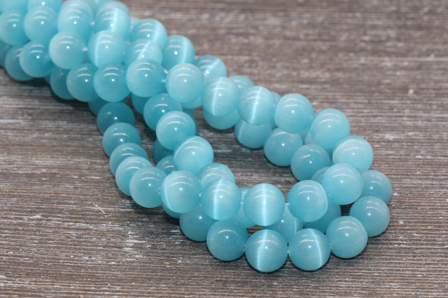 Aquamarine Blue Cat Eye Beads, Smooth Round Beads, Sizes 4mm 6mm 8mm 10mm 12mm, Full Strand 15.5 inch, #183