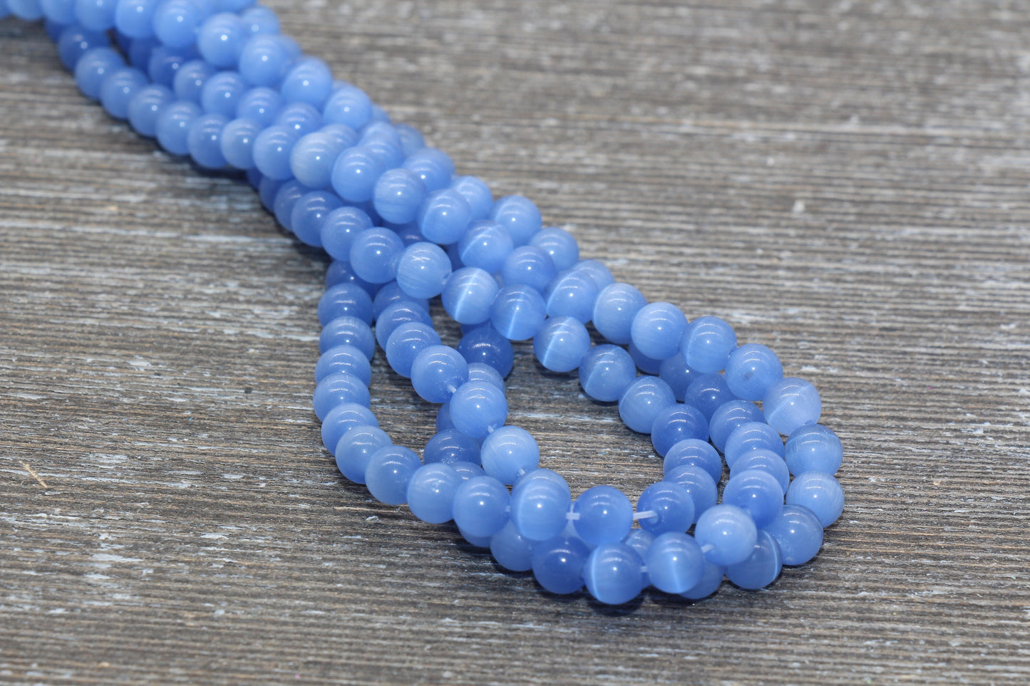 Blue Cat Eye Beads, Smooth Round Beads, Sizes 4mm 6mm 8mm 10mm 12mm, Full Strand 15.5 inch, #186