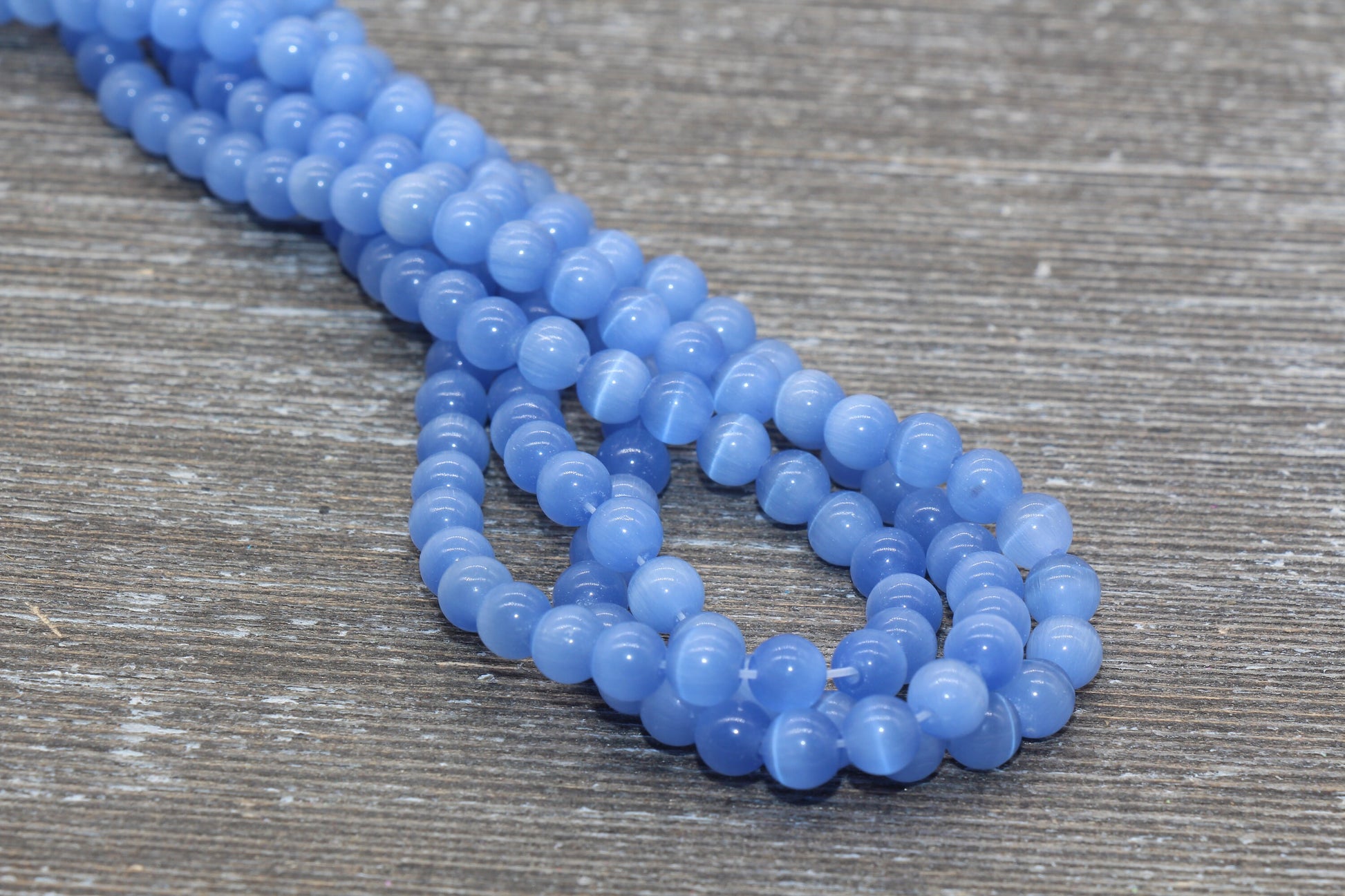 Blue Cat Eye Beads, Smooth Round Beads, Sizes 4mm 6mm 8mm 10mm 12mm, Full Strand 15.5 inch, #186