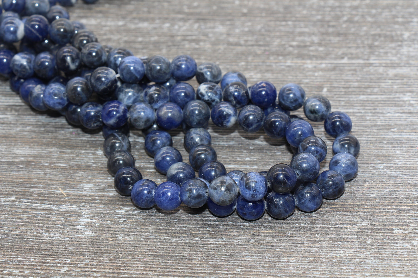 Blue Sodalite Beads, Gemstone Loose Beads, Blue White Beads, Smooth Round Beads, Size 6mm 8mm 10mm, Full Strand 15.5" #25