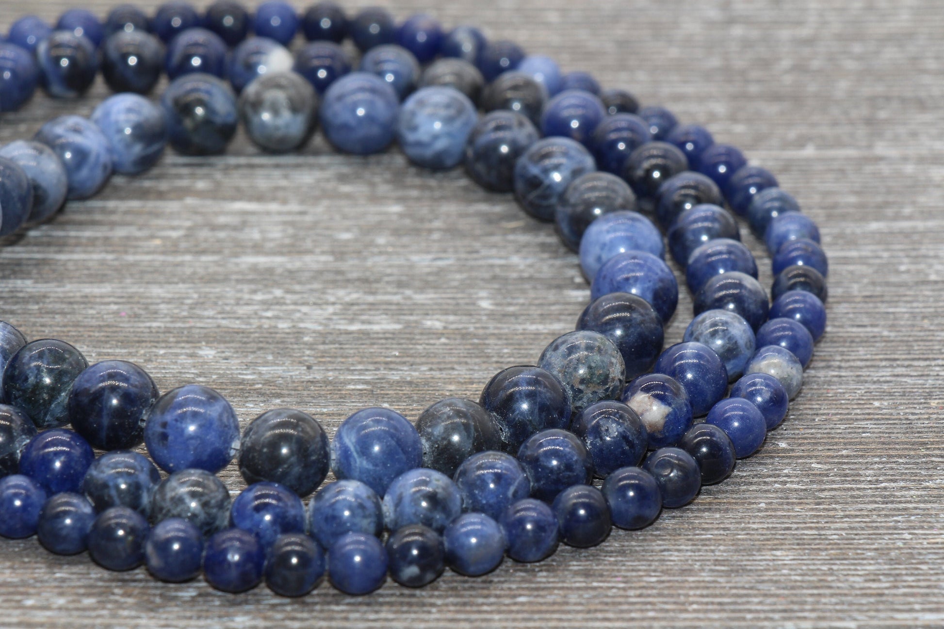 Blue Sodalite Beads, Gemstone Loose Beads, Blue White Beads, Smooth Round Beads, Size 6mm 8mm 10mm, Full Strand 15.5" #25