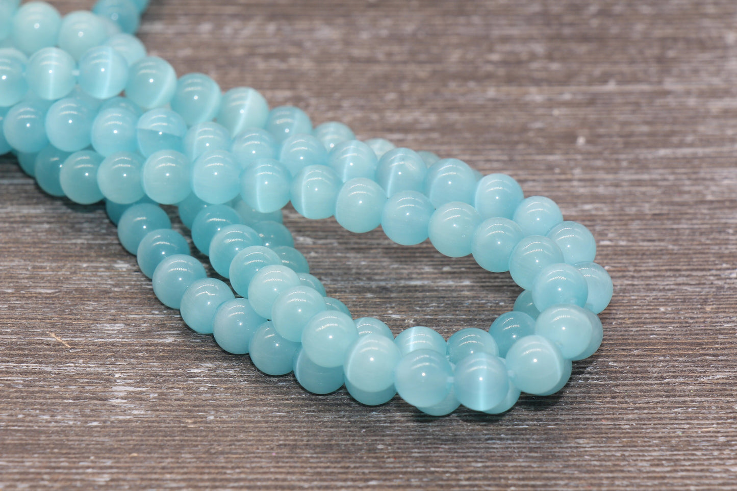 Aquamarine Blue Cat Eye Beads, Smooth Round Beads, Sizes 4mm 6mm 8mm 10mm 12mm, Full Strand 15.5 inch, #183