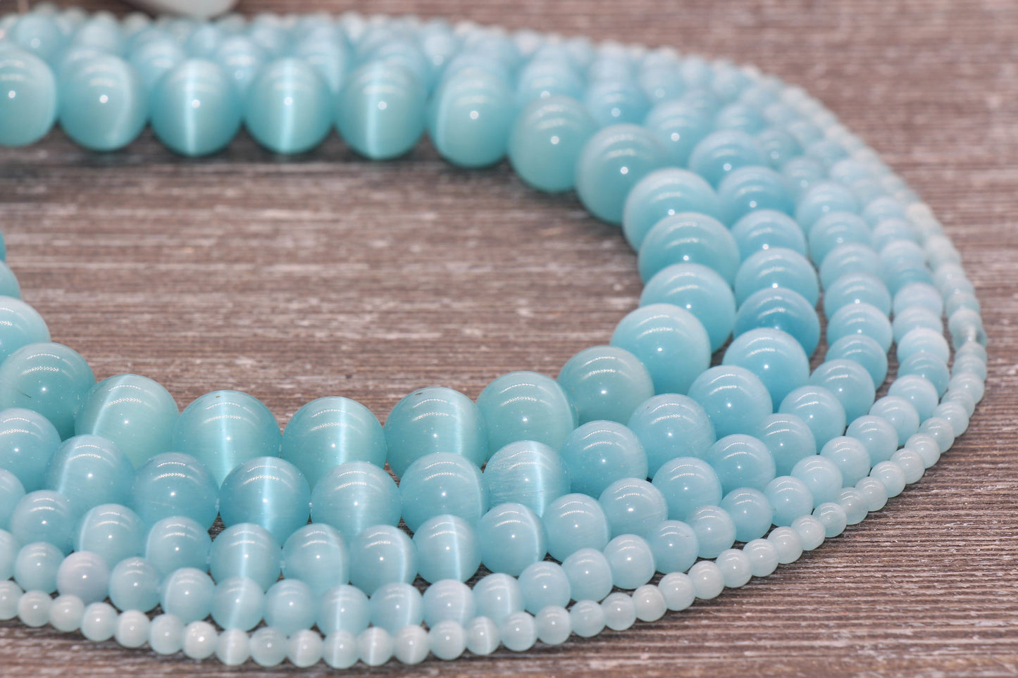Aquamarine Blue Cat Eye Beads, Smooth Round Beads, Sizes 4mm 6mm 8mm 10mm 12mm, Full Strand 15.5 inch, #183