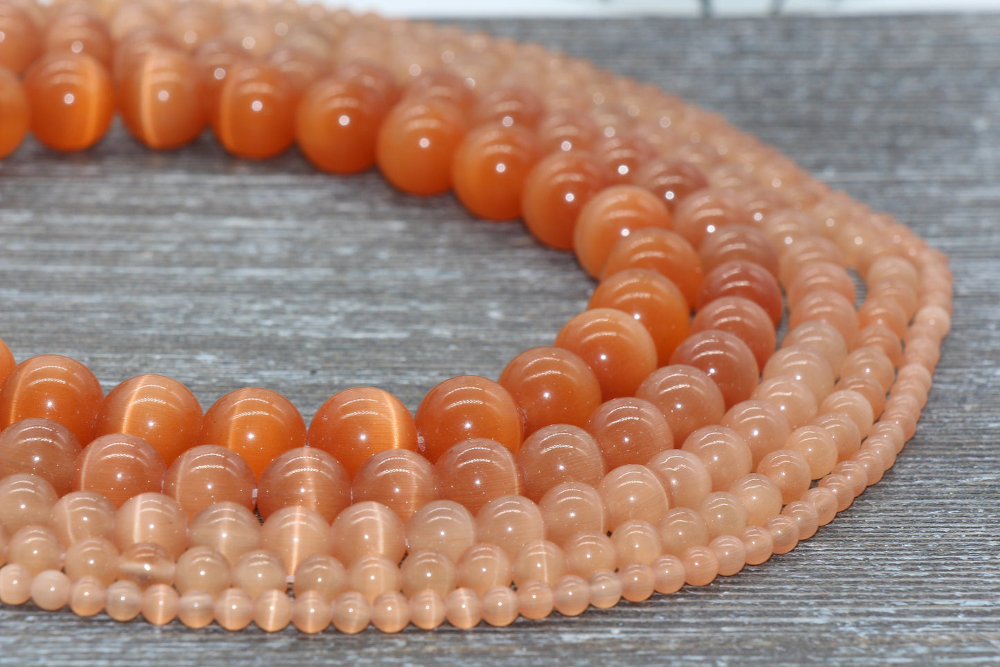 Orange Cat Eye Beads, Smooth Round Beads, Sizes 4mm 6mm 8mm 10mm 12mm, Full Strand 15.5 inch, #185