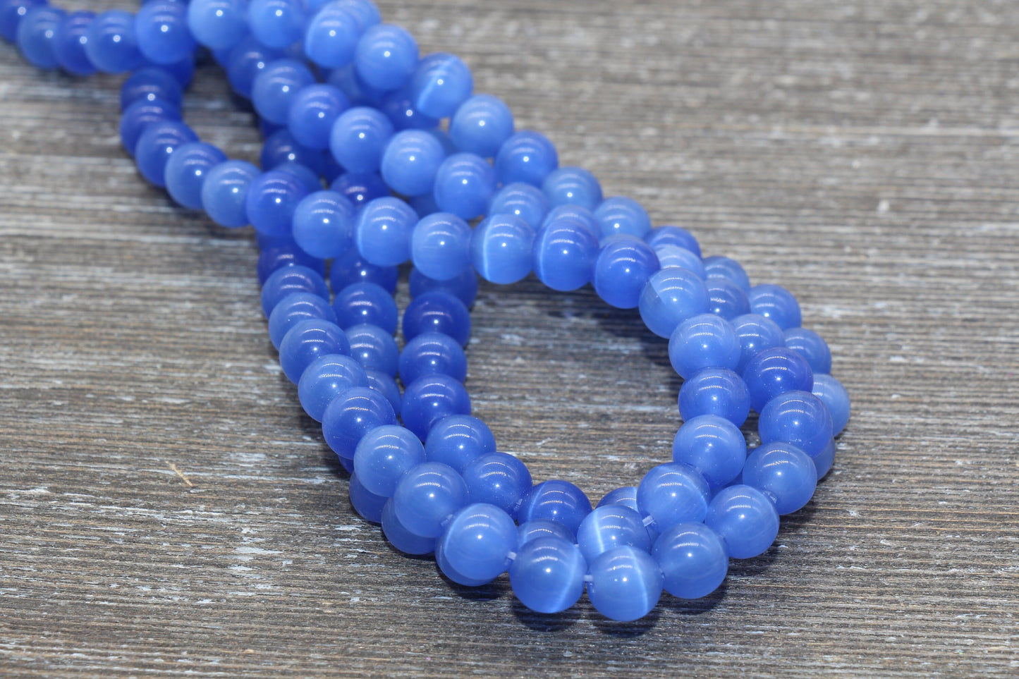 Blue Cat Eye Beads, Smooth Round Beads, Sizes 4mm 6mm 8mm 10mm 12mm, Full Strand 15.5 inch, #186