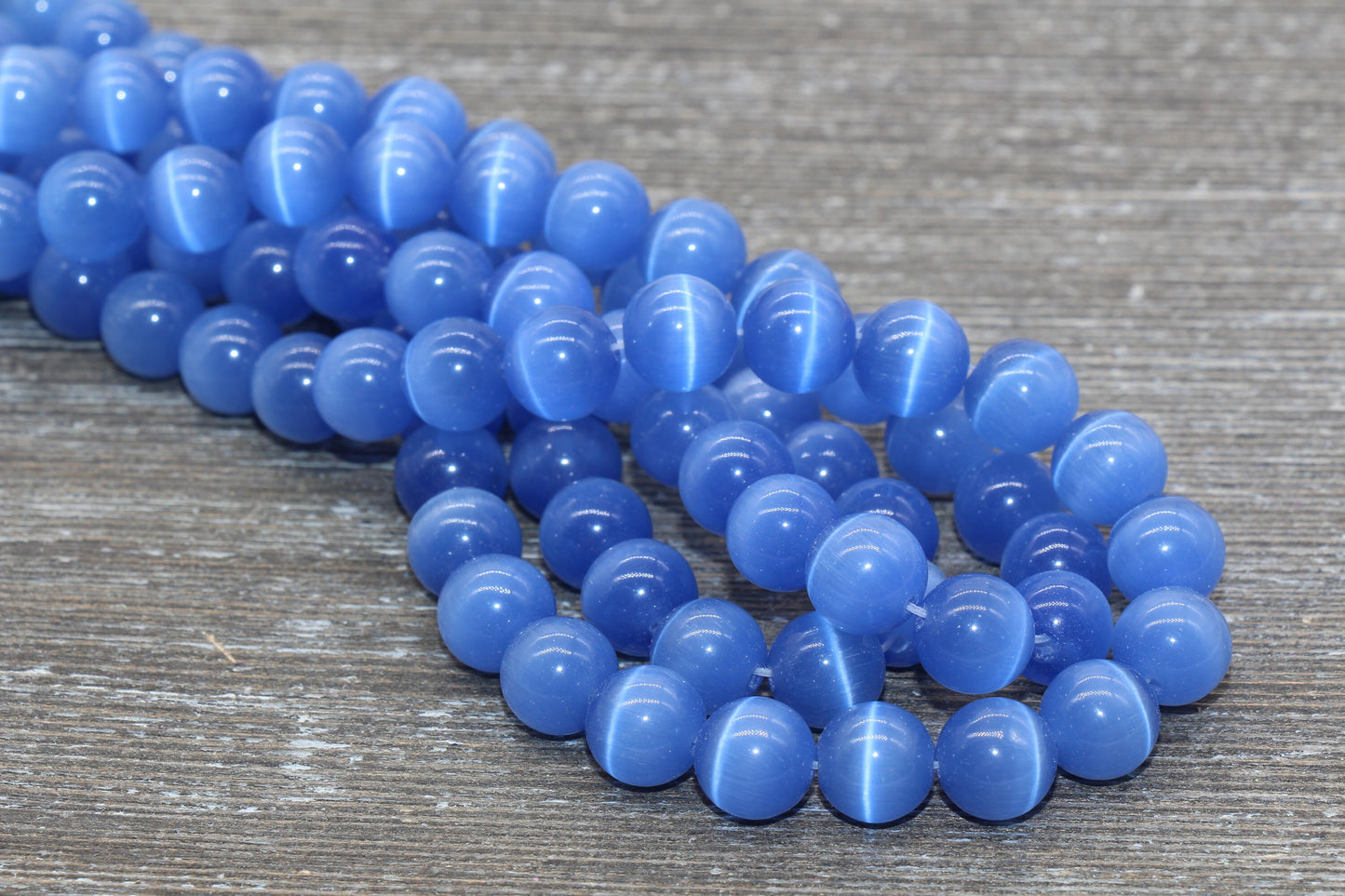 Blue Cat Eye Beads, Smooth Round Beads, Sizes 4mm 6mm 8mm 10mm 12mm, Full Strand 15.5 inch, #186