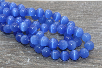 Blue Cat Eye Beads, Smooth Round Beads, Sizes 4mm 6mm 8mm 10mm 12mm, Full Strand 15.5 inch, #186