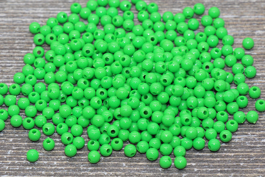 4mm Green Round Beads, Acrylic Gumball Beads, Green Round Spacer Beads, Bubblegum Beads, Plastic Round Smooth Bead #226