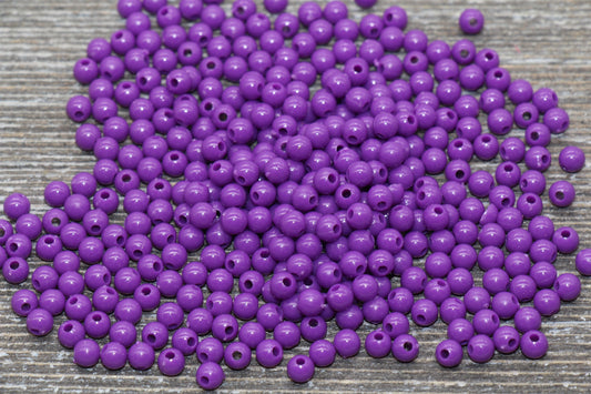 4mm Purple Round Beads, Acrylic Gumball Beads, Purple Round Spacer Beads, Bubblegum Beads, Plastic Round Smooth Bead #228