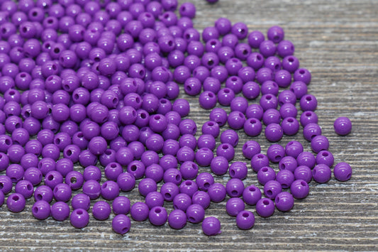4mm Purple Round Beads, Acrylic Gumball Beads, Purple Round Spacer Beads, Bubblegum Beads, Plastic Round Smooth Bead #228