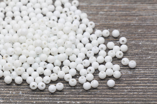 4mm White Round Beads, Acrylic Gumball Beads, White Round Spacer Beads, Bubblegum Beads, Plastic Round Smooth Bead #782