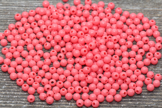 4mm Watermelon Pink Round Beads, Acrylic Gumball Beads, Pink Round Spacer Beads, Bubblegum Beads, Plastic Round Smooth Bead #785