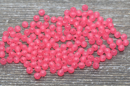 4mm Salmon Pink Round Beads, Translucent Pink Round Gumball Beads, Pink Round Spacer Beads, Bubblegum Beads, Plastic Round Smooth Bead #848