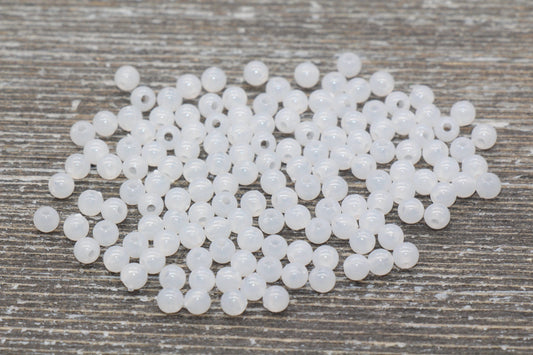4mm White Round Beads, Translucent Clear Round Gumball Beads, Round Spacer Beads, Bubblegum Beads, Plastic Round Smooth Bead #852