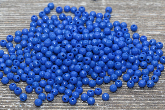4mm Royal Blue Round Beads, Acrylic Gumball Beads, Blue Round Spacer Beads, Bubblegum Beads, Plastic Round Smooth Bead #224