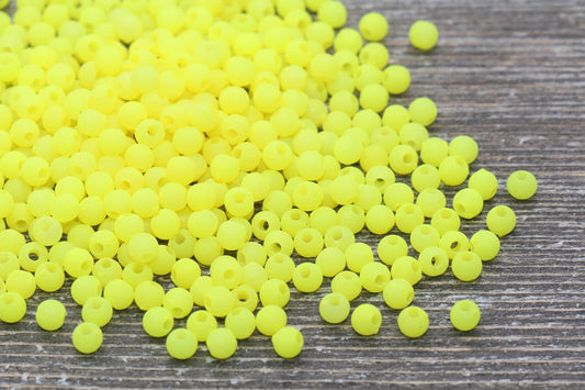 4mm Matte Neon Yellow Round Beads, Acrylic Gumball Beads, Frosted Yellow Round Spacer Beads, Bubblegum Beads, Round Smooth Bead #784
