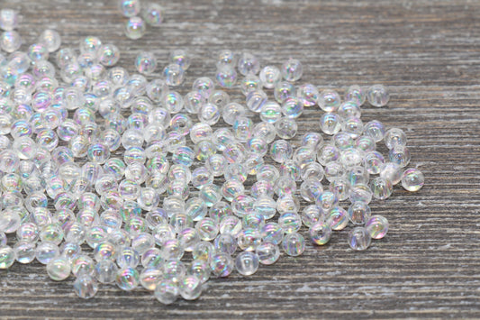 4mm Clear AB Round Beads, Iridescent Acrylic Gumball Beads, Transparent Round Spacer Beads, Bubblegum Beads, Plastic Round Bead #902