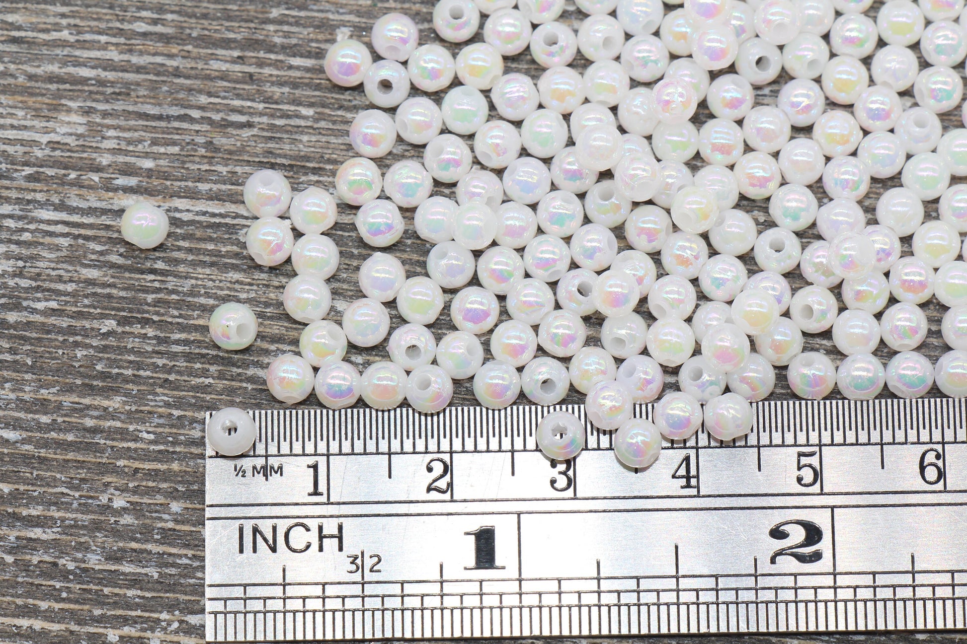 4mm White AB Round Beads, Iridescent Acrylic Gumball Beads, White Round Spacer Beads, Bubblegum Beads, Plastic Round Bead #905