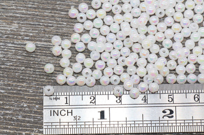 4mm White AB Round Beads, Iridescent Acrylic Gumball Beads, White Round Spacer Beads, Bubblegum Beads, Plastic Round Bead #905