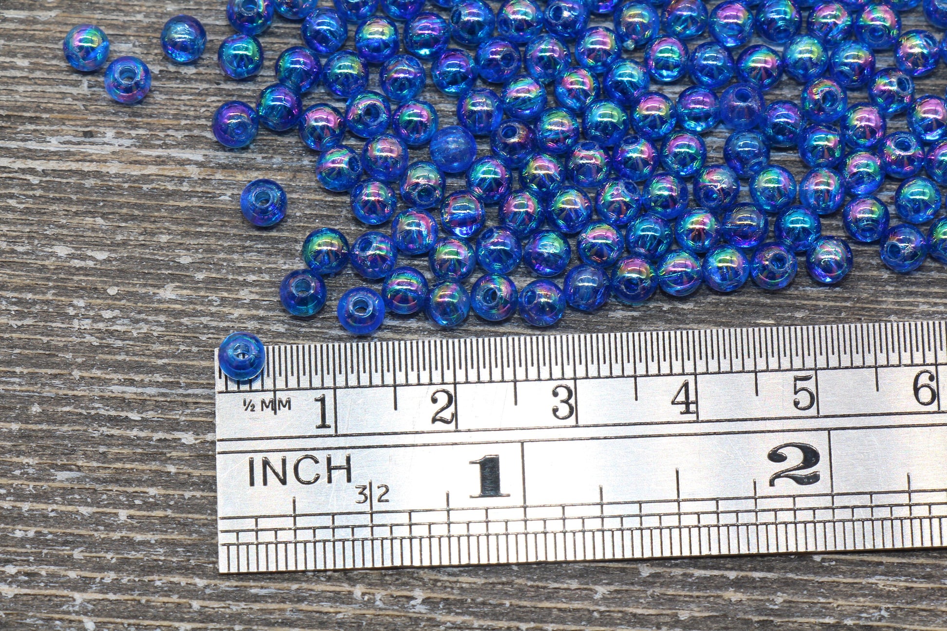 4mm Royal Blue AB Round Beads, Iridescent Acrylic Gumball Beads, Transparent Round Spacer Beads, Bubblegum Beads, Plastic Round Bead #909