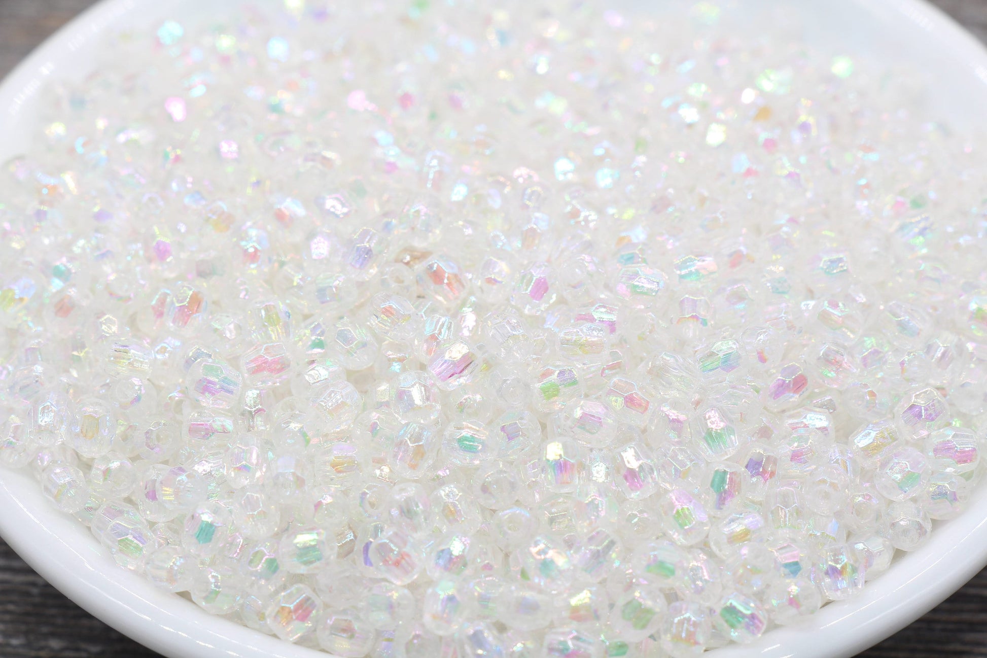 4mm Clear AB Faceted Beads, Iridescent Acrylic Gumball Beads, Transparent Faceted Spacer Beads, Bubblegum Beads, Plastic Rainbow Bead #947