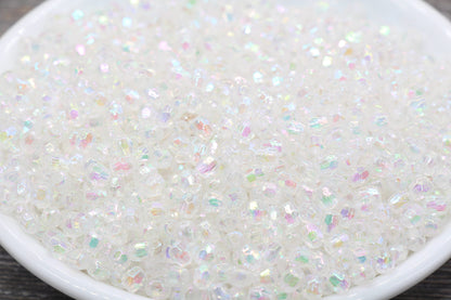 4mm Clear AB Faceted Beads, Iridescent Acrylic Gumball Beads, Transparent Faceted Spacer Beads, Bubblegum Beads, Plastic Rainbow Bead #947