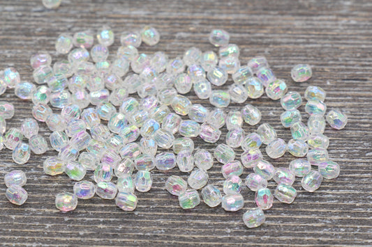 4mm Clear AB Faceted Beads, Iridescent Acrylic Gumball Beads, Transparent Faceted Spacer Beads, Bubblegum Beads, Plastic Rainbow Bead #947