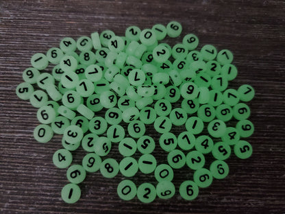Glow in Dark Number Beads, Glowing Acrylic Mix Number Beads, Flat Round Acrylic Number Beads, Size 7mm #182