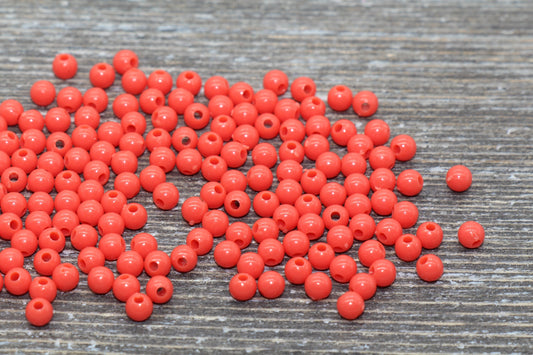 4mm Red Orange Round Beads, Acrylic Gumball Beads, Round Spacer Beads, Bubblegum Beads, Plastic Round Smooth Bead #837