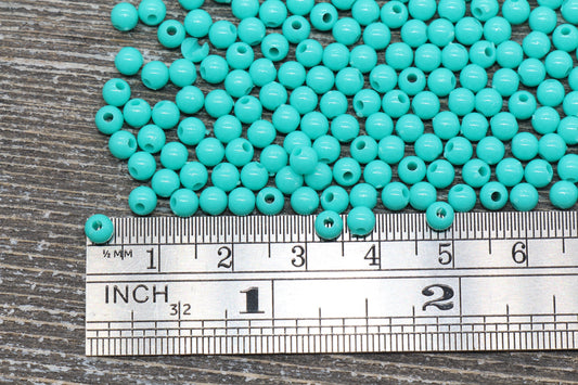 4mm Turquoise Round Beads, Acrylic Gumball Beads, Round Spacer Beads, Bubblegum Beads, Plastic Round Smooth Bead #839