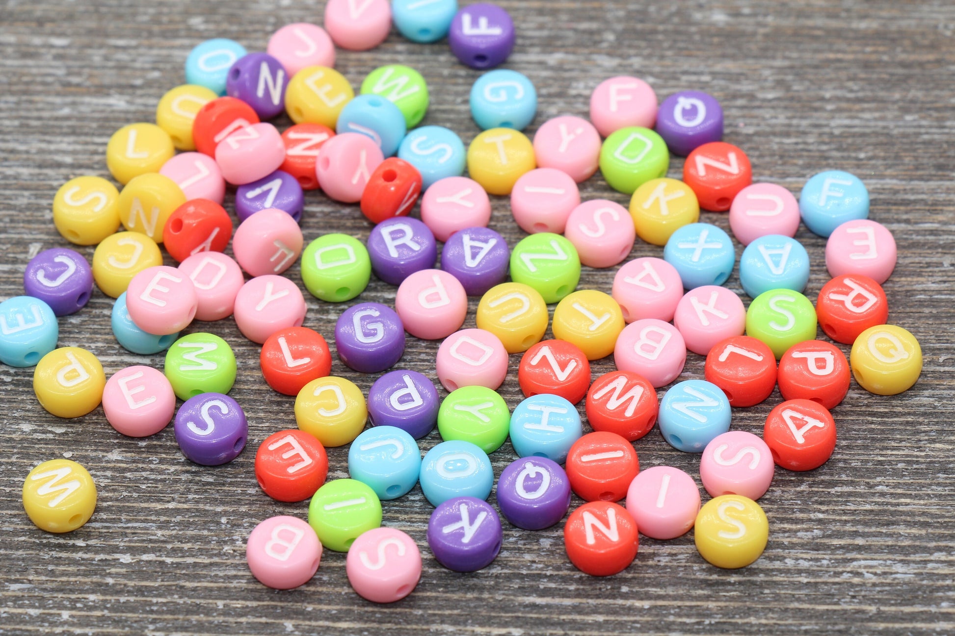 Multicolored Alphabet Letter Beads, Acrylic Mix Colors Letter Beads, Colorful Round Letter Beads, Name Initial Beads 7mm #843
