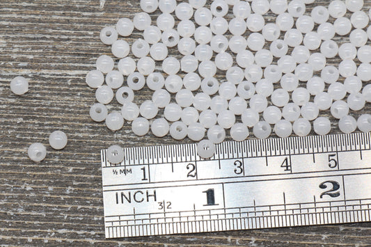 4mm White Round Beads, Translucent Clear Round Gumball Beads, Round Spacer Beads, Bubblegum Beads, Plastic Round Smooth Bead #852