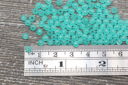 4mm Sea Green Round Beads, Translucent Round Gumball Beads, Round Spacer Beads, Bubblegum Beads, Plastic Round Smooth Bead #854