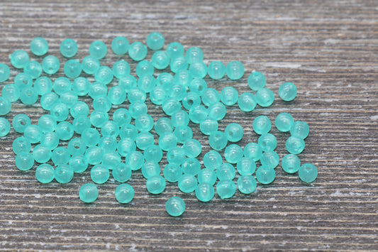 4mm Sea Green Round Beads, Translucent Round Gumball Beads, Round Spacer Beads, Bubblegum Beads, Plastic Round Smooth Bead #854